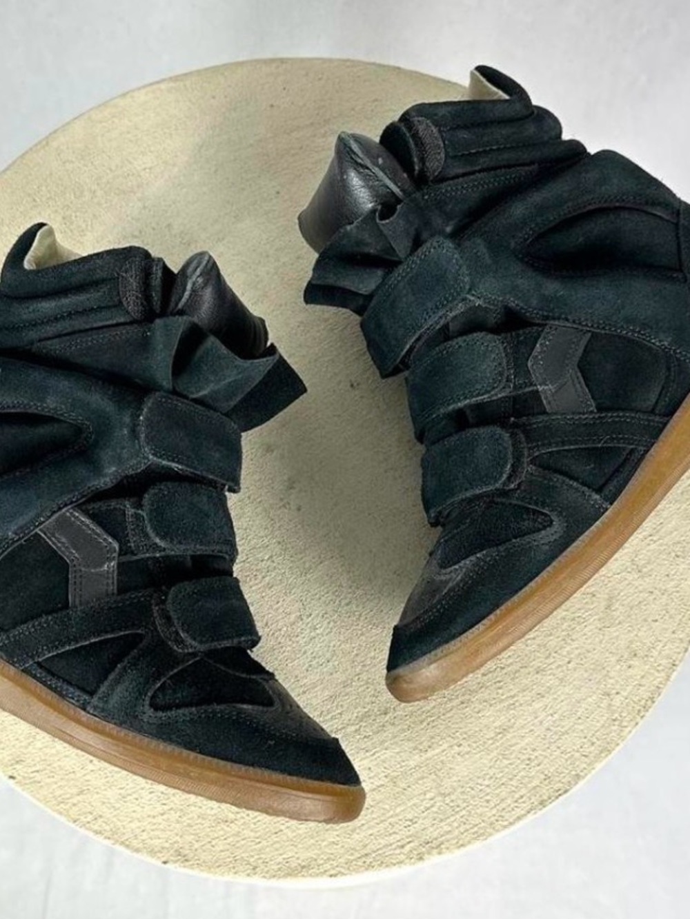 Isabel Marant Black Suede Hidden Wedge Velcro High-Top Sneakers with Gum Sole - Picture 2 of 6